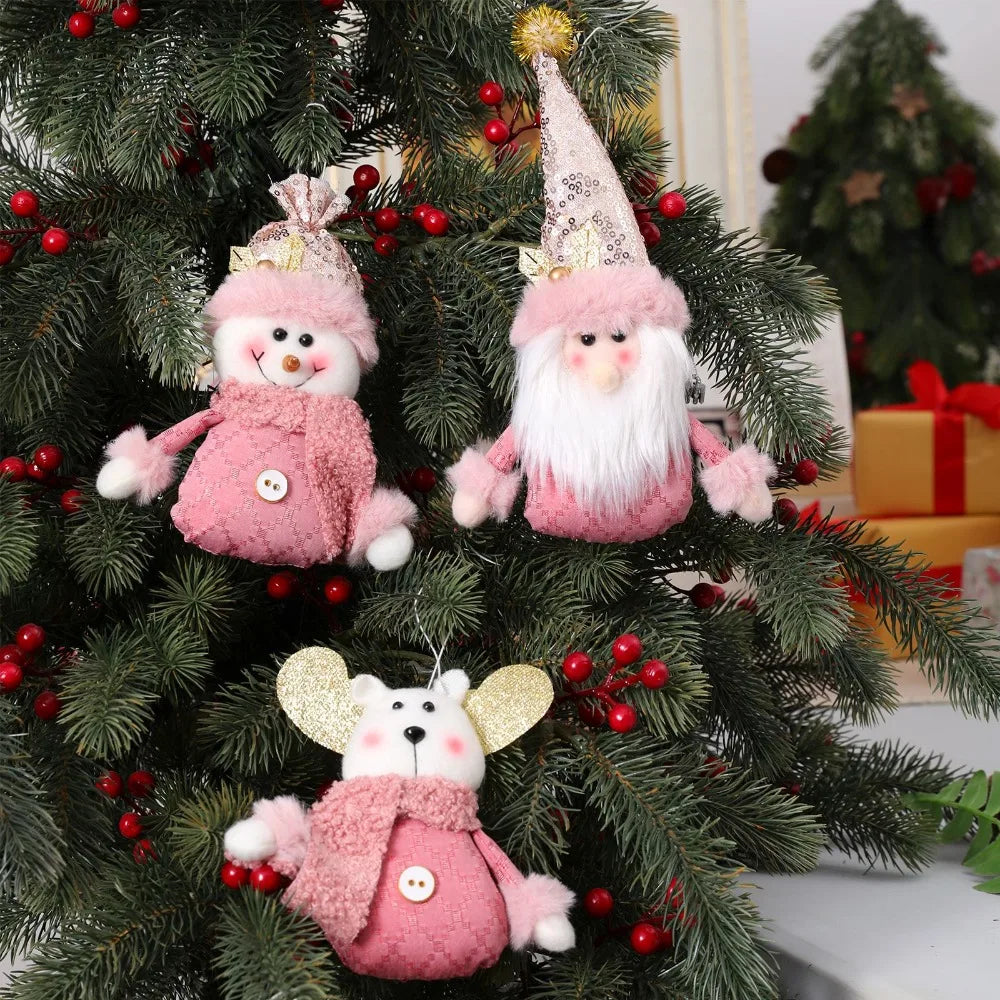 Christmas Pink Doll Decorations Deer Snowman Xmas Tree Decorations Santa Claus Gifts Ornaments for New Year 2023 Party Supplies