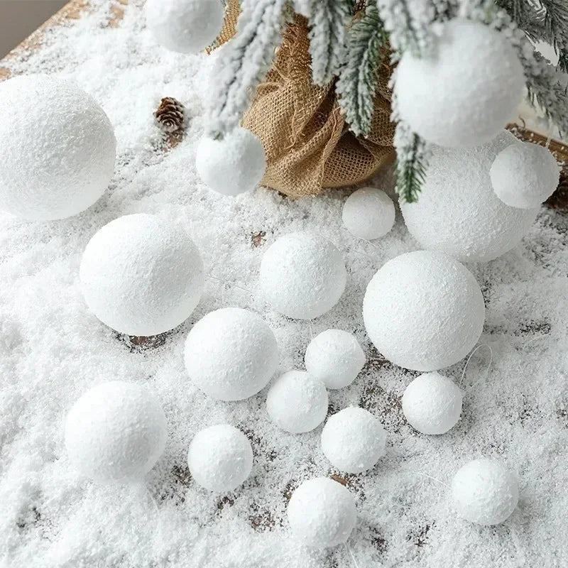 6/60PCS White Foam Snowballs Christmas Tree Hanging Pendant Artificial Fake Snow Ball Ornaments New Year Party Decoration Supply