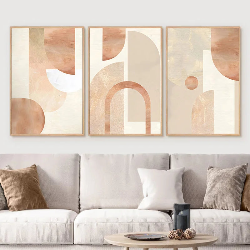 Boho Light Yellow Color Block Line Poster Simple Modern Neutral Abstract Art Canvas Painting Living Room Decorative Wall Art 