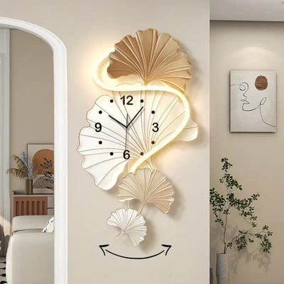 Cream Style Home Decor LED Lights Wall Clock Living Room Decoration Ginkgo Leaf Creative Silent Clock Swing Clock 