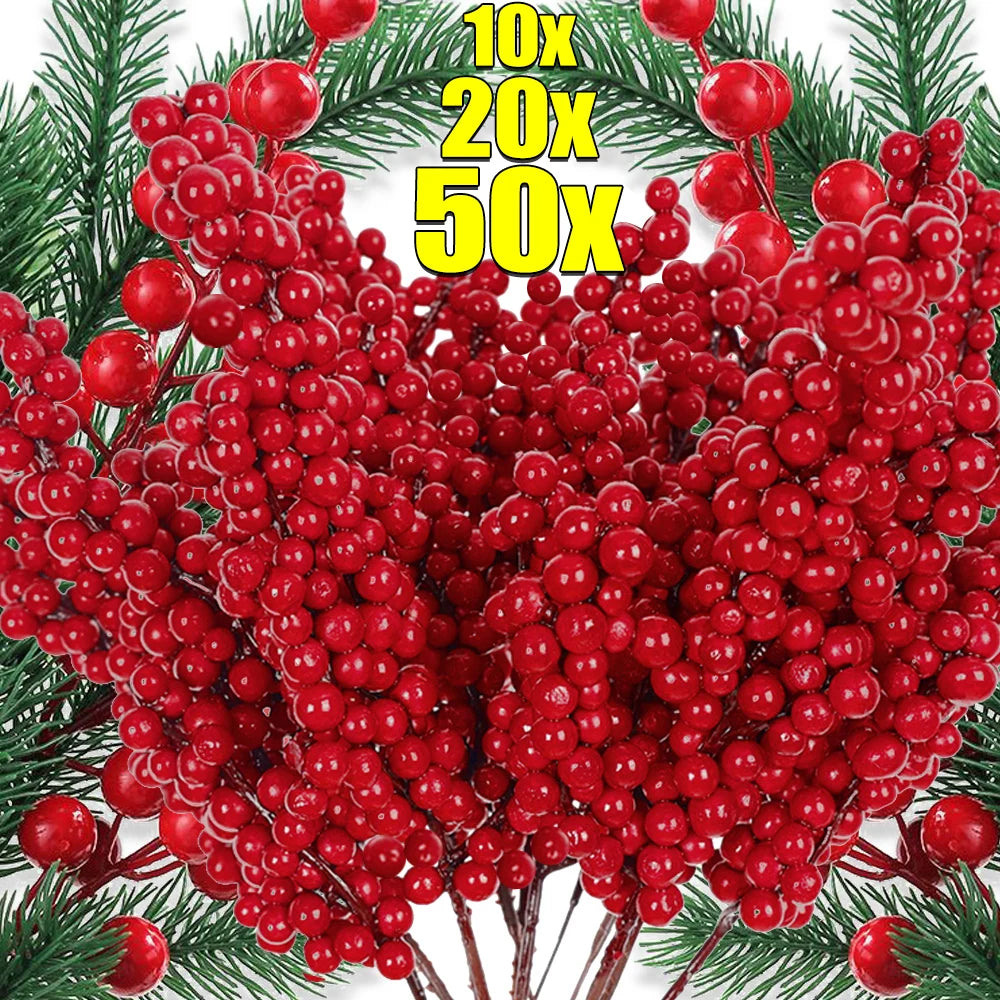 Simulation Red Berry Artificial Christmas Wealth Fruit Branches for Xmas Tree Party Home Table Ornaments Red Fruit Wreath Decor