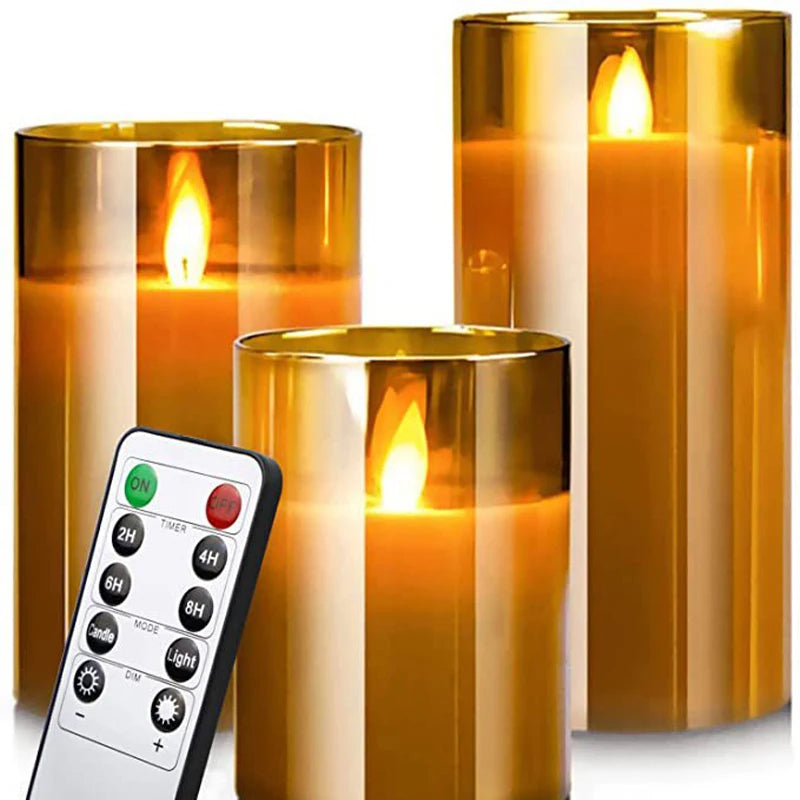 Remote LED Electronic Candle Lights Flameless Candle LED Glass Candle Set with Control Timer For Christmas Home Decor Wedding