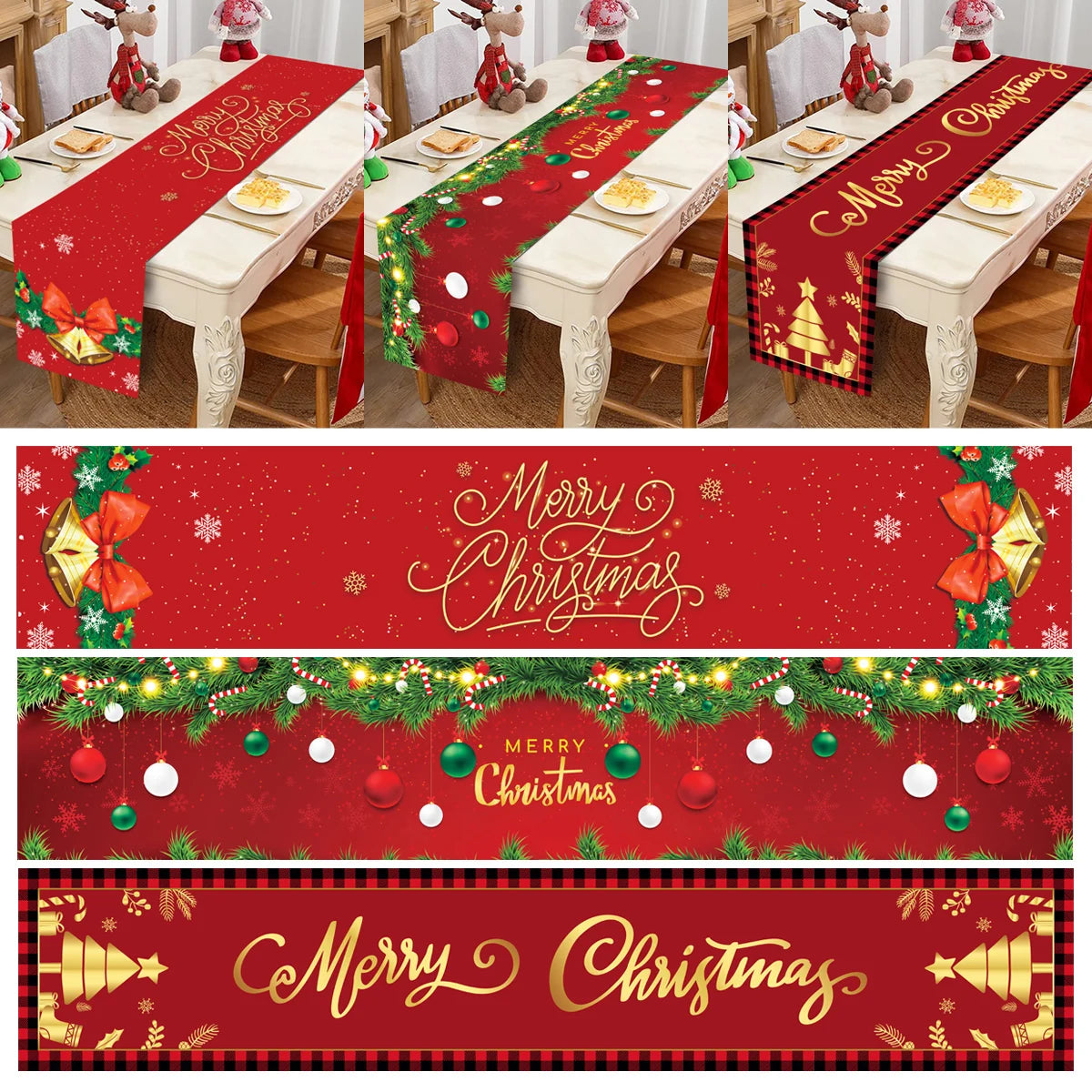 Polyester Christmas Table Runner Merry Christmas Decorations for Home decor 2023 Xmas Navidad Notal Noel Gifts New Year 2024 