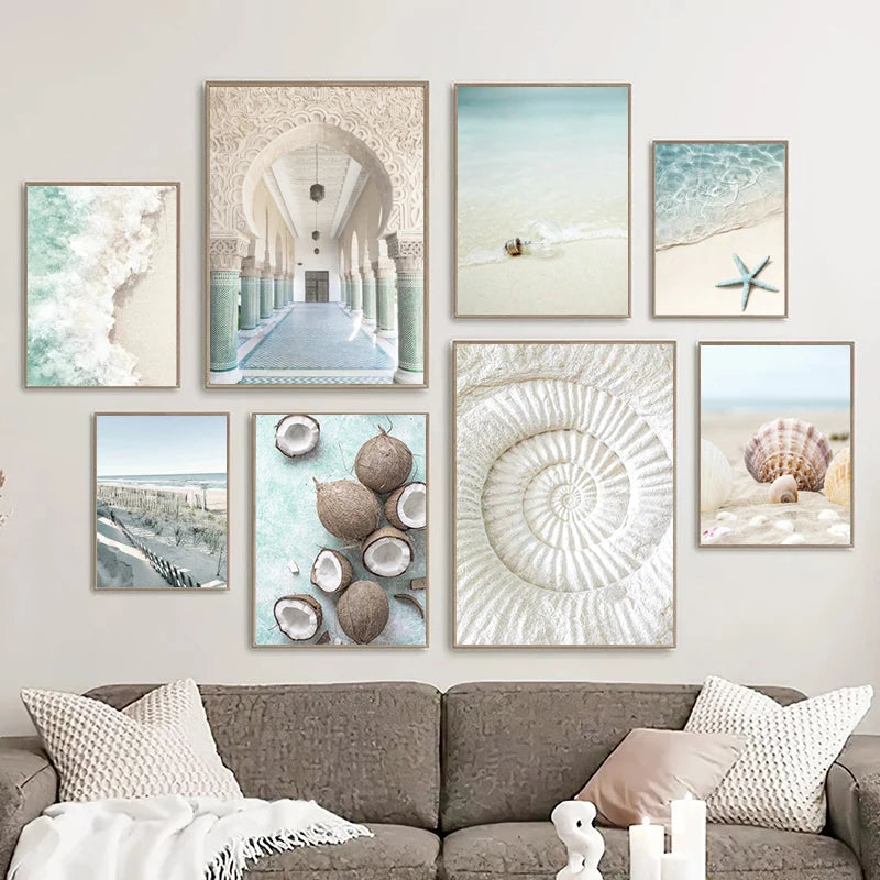 Fresh Summer Tropical Ocean Beach Shell Wall Art - Canvas Painting Posters and Prints for Living Room Decor 