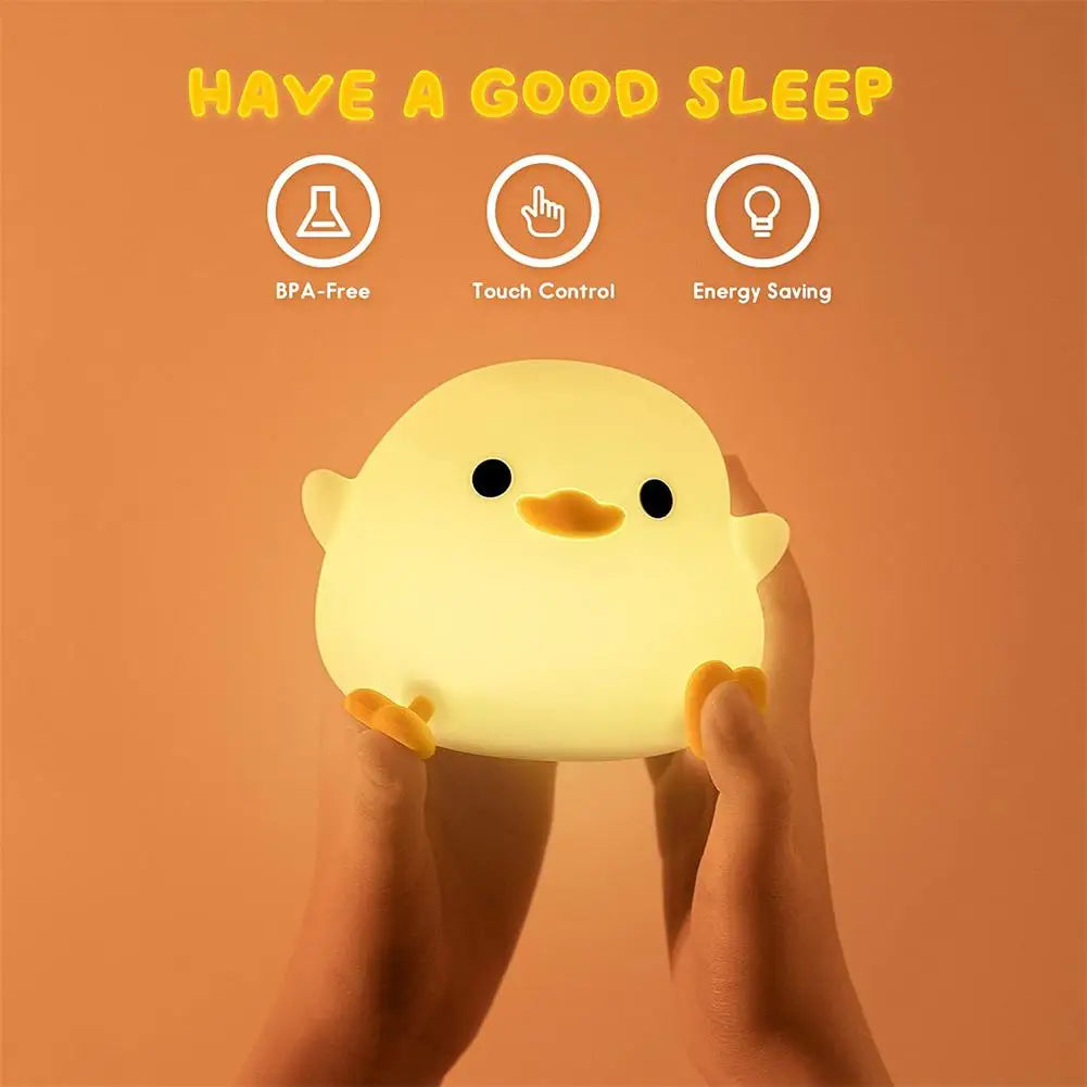 LED Cute Bean Duck Night Light - Touch Sensor Rechargeable Table Lamp for Bedroom and Living Room