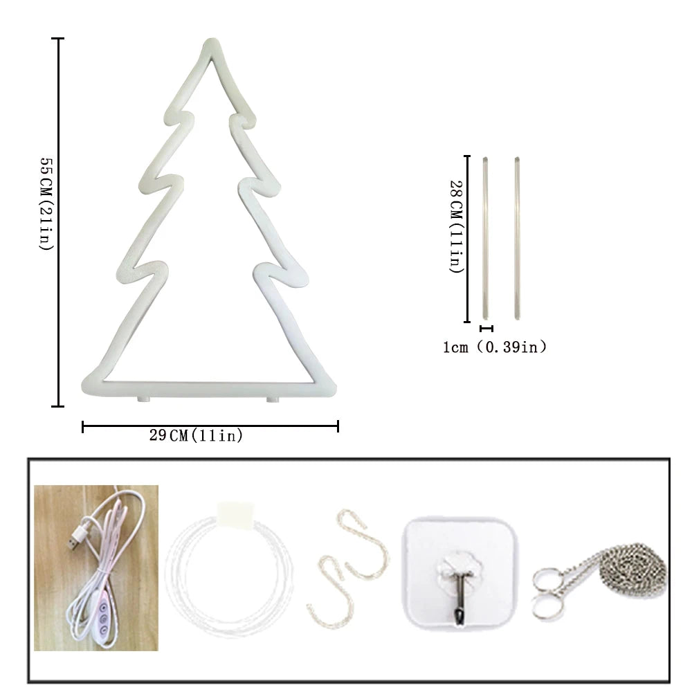 Christmas Tree LED Neon Light Sign for Christmas Shop Window Display Cafe Bar Decor USB Powered Dimmable Night Light Indoor Use