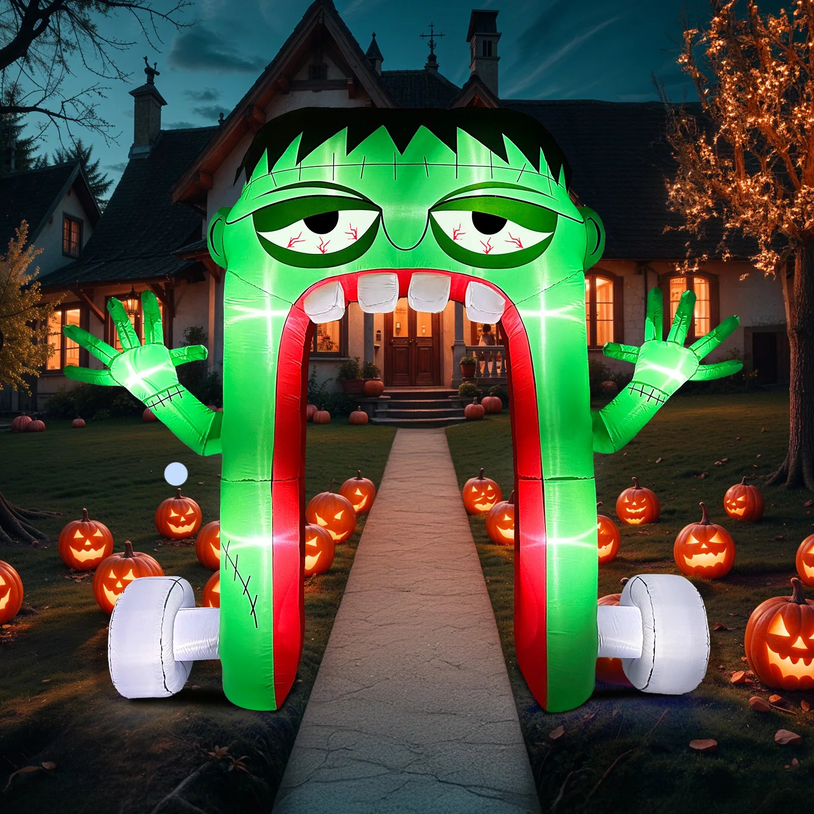 OurWarm 10FT LED Inflatable Decoration with Blower Spooky Explosion, Green Frankenstein Arch for Adding Halloween Atmosphere