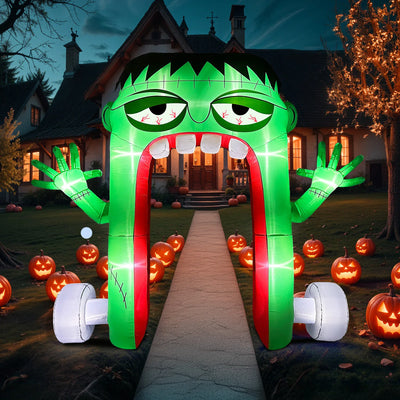 OurWarm 10FT LED Inflatable Decoration with Blower Spooky Explosion, Green Frankenstein Arch for Adding Halloween Atmosphere 