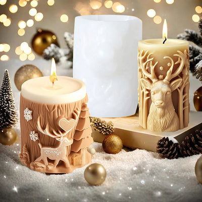 3D Christmas Tree Elk Relief Cylinder Candle Silicone Mold Merry Christmas Letter Snowflake Cylinder Candle Molds Xmas Gift 