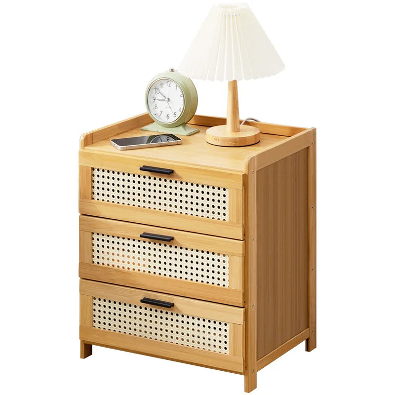 Solid Wood Bedside Table - Modern Small Cabinet with Moroccan Design