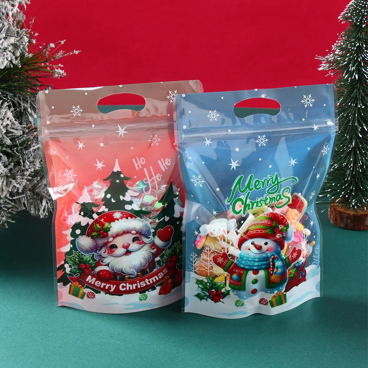 Christmas Snowman Santa Claus Self-seal Bag Xmas Stand Up Gift Bags Merry Christmas Decor For Home 2024 Xmas New Year Gift 2025 