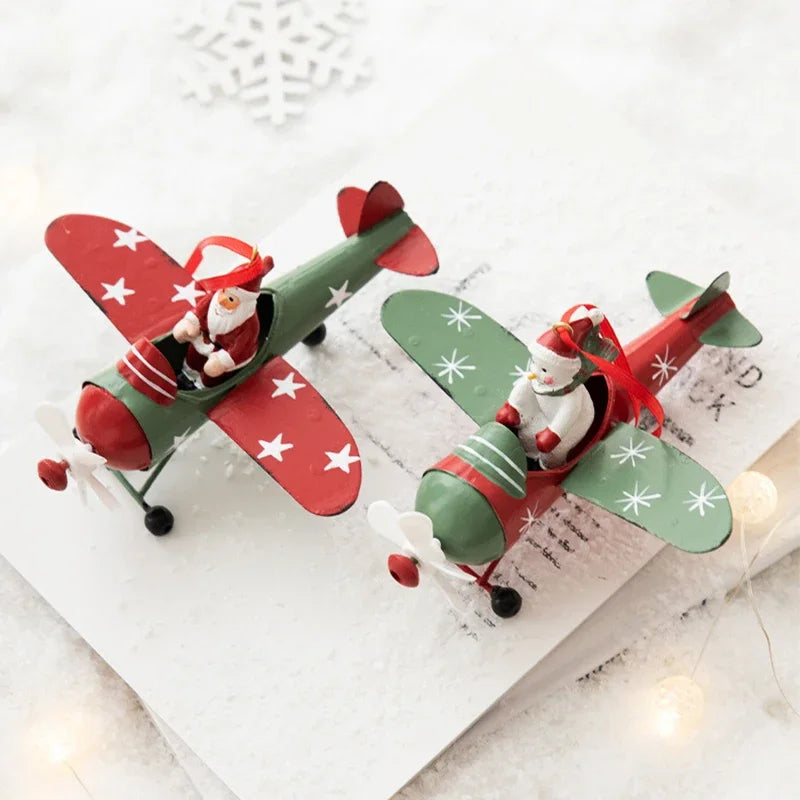 Retro Iron Christmas Pendant Antique Style Santa Claus Airplane Christmas Tree Hanging Decoration Ornaments Snowman Decorative