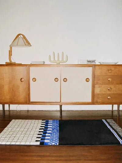 Retro Minimalist Bedroom Large Area Carpets Plaid Bedroom Bedside Carpet Comfortable Soft Balcony Rugs Plush Coffee Table Rug IG 