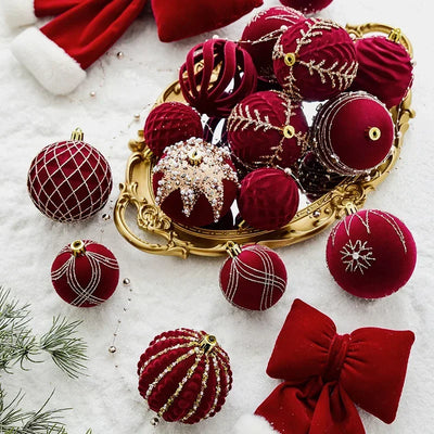 6/8cm Christmas Balls Ornaments Wine Red/Green/White Flocking Christmas Tree Party Decoration New Year Christmas Spheres 2024 