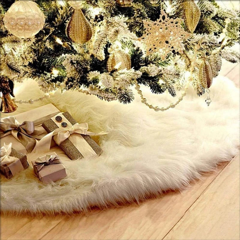 Large Christmas Tree Skirt Ornament White Plush Fur Xmas Tree Base Mat Covers 2023 Merry Christmas Decoration for Home New Year