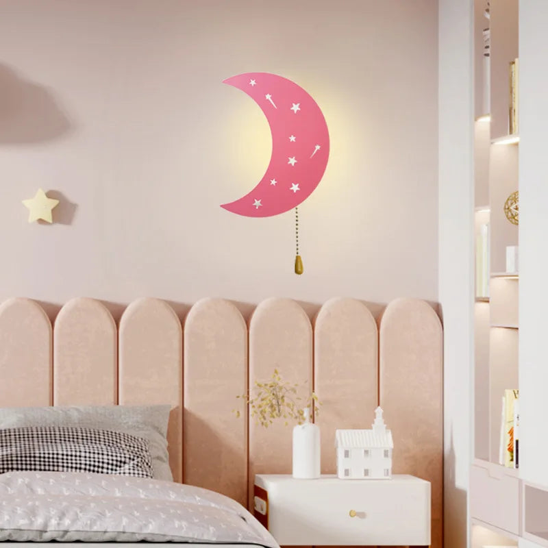 Cartoon Wall Lamp – Moon & Cloud Design, Mobile Charging, Creative LED Lights for Children's Bedroom Decor