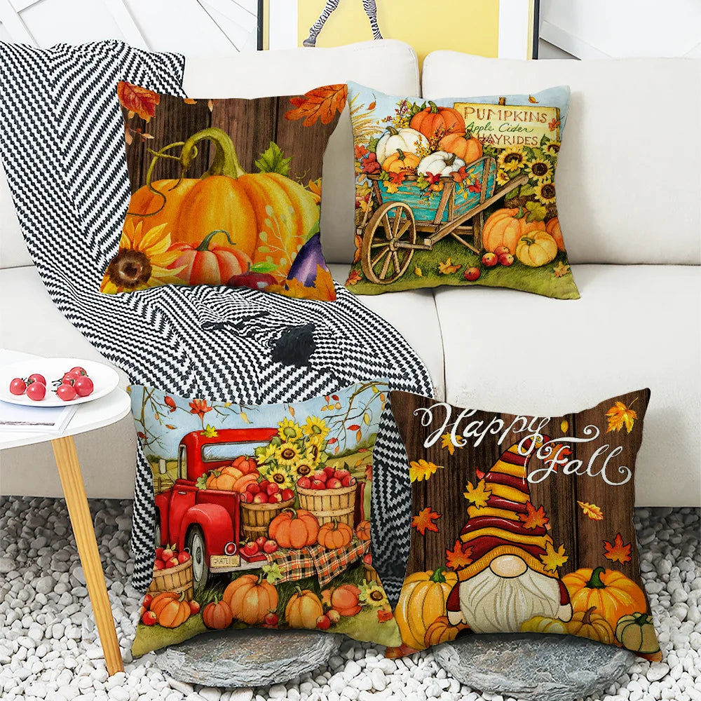 New Fall Thanksgiving Decorative Pillow Cover 45x45cm Couch Cushion Cover Pumpkin Squirrel Print Pillowcase Holiday Decorations 