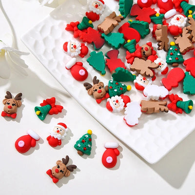 20Pcs New Cute Mini Cartoon Christmas Series Resin Figurine Crafts Flatback Cabochon Ornament Jewelry Making Hairwear Accessorie 