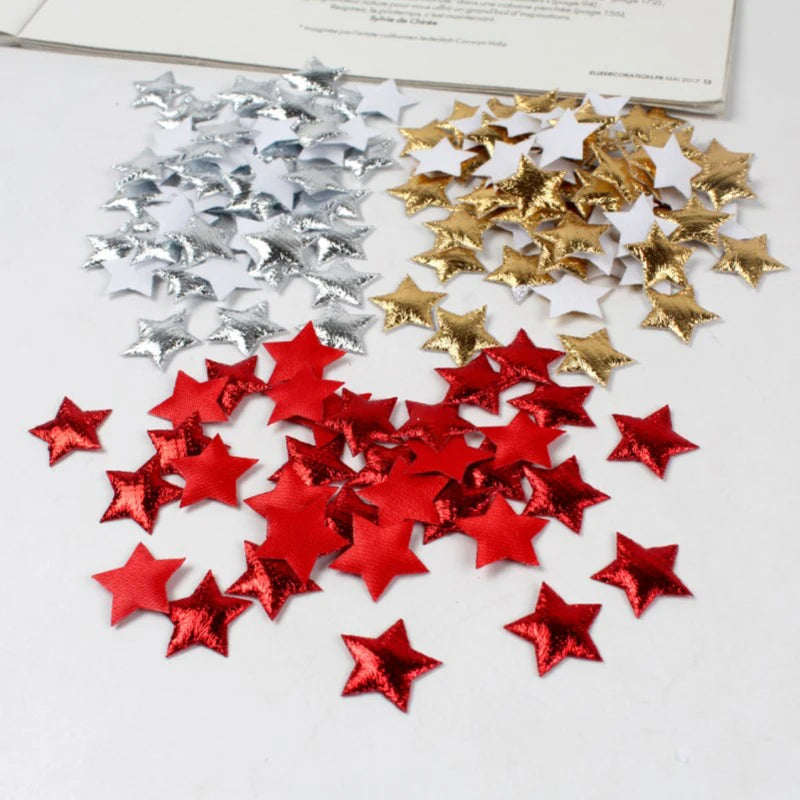 100 Pcs Gold/Silver Stars for Christmas Party Decor Foam Fabric Stars DIY Scrapbook Cards Ornaments Embellishments Accessory 