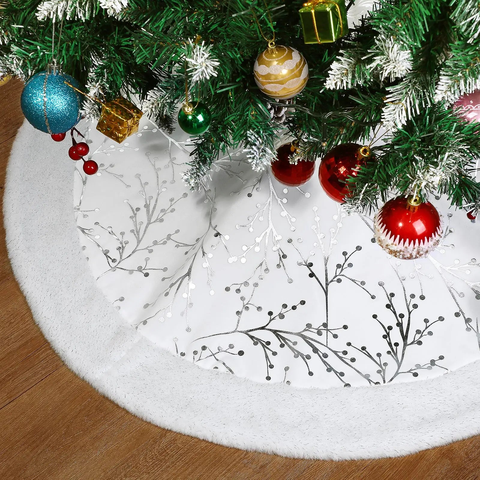 90cm Christmas Tree Skirt White Plush Faux Fur Floor Mat Carpet New Year Navidad Christmas Tree Decoration 