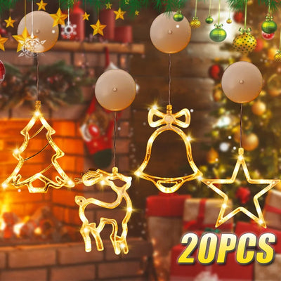 LED Christmas Lights String Santa Claus Snowman Window Suction Cup Lights Christmas Tree Holiday Decoration Colored Lights 