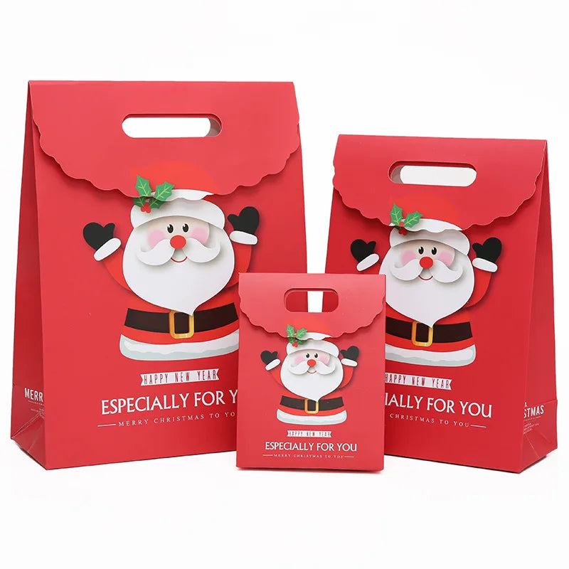 Merry Christmas Gift Bags with Handle Santa Claus Deer Pattern Paperboard Bag Handbag Xmas Candy Cookie Gifts Packaging Bags 