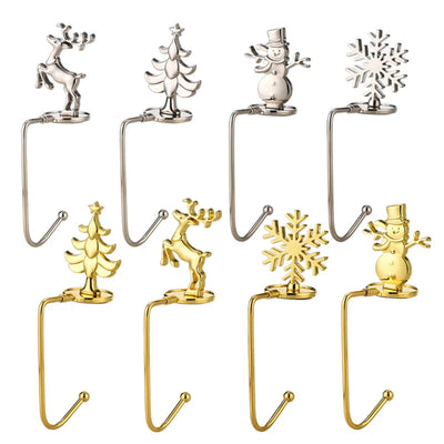 Christmas Stocking Holder, Metal Xmas Tree Elk Snowflake Decorative Stocking Holder Christmas Sock Hook for Mantle Fireplace 