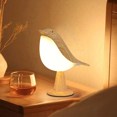 Modern Simple Magpie LED Bedside Lamp - Cordless Wooden Bird Night Light with Touch Control for Bedroom 