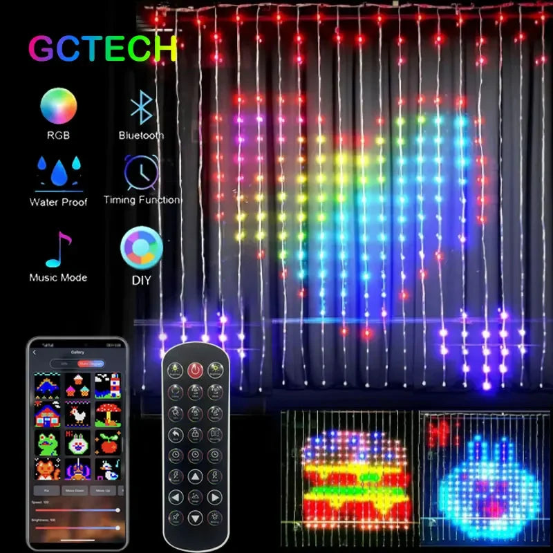 400 LEDs Smart Curtain Lights – Bluetooth App-Controlled, RGB Fairy Lights, DIY Music Sync Display, for Window Bedroom Decoration 