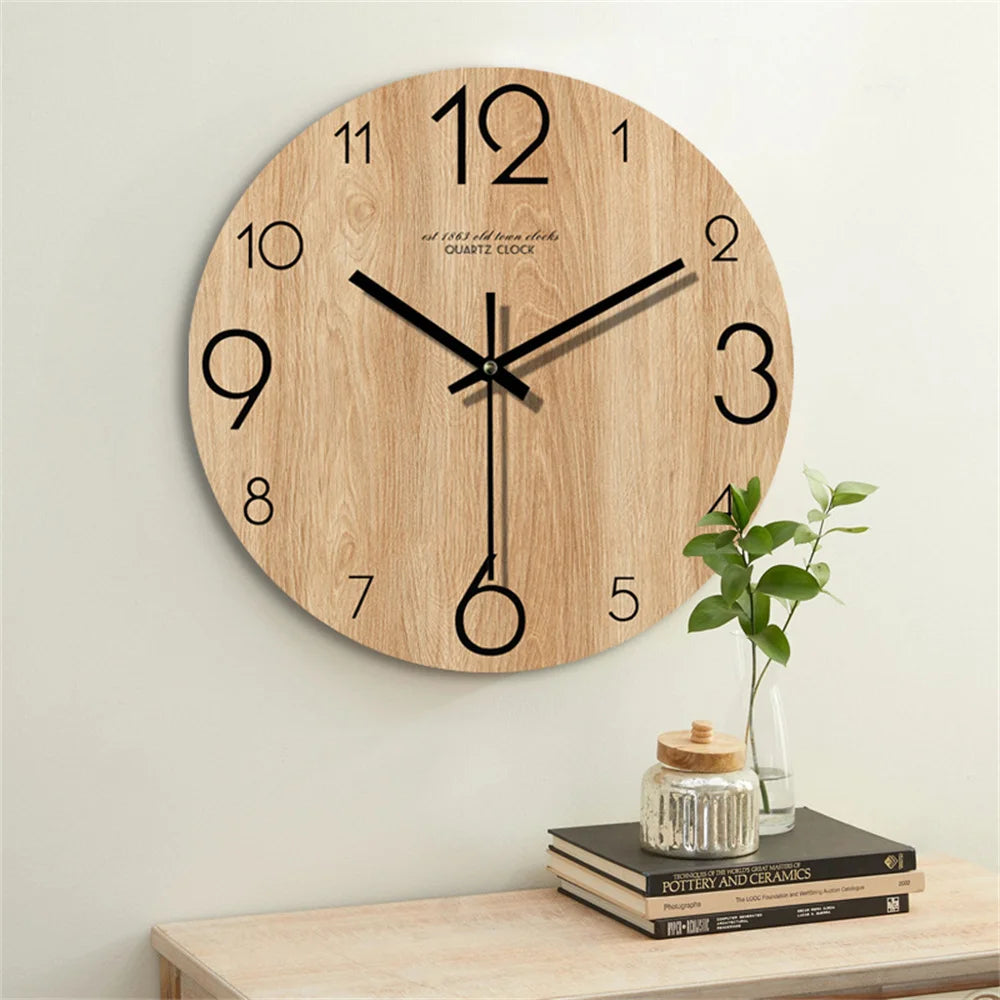 Vintage Wood Grain Wall Clock Dial Simple Living Room Silent Clock Creative  Large Number Wall Hanging Watch Home Decoration