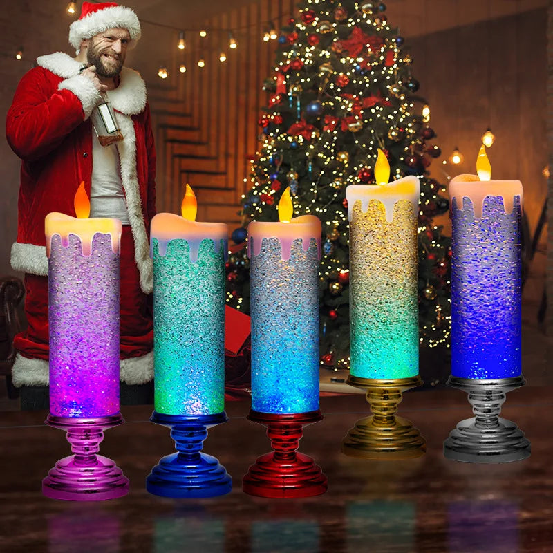 Christmas LED Candle Light Decorative Craft Night Lights Swirling Glitter Colorful Fantasy Crystal Night Lights Xmas Party Home