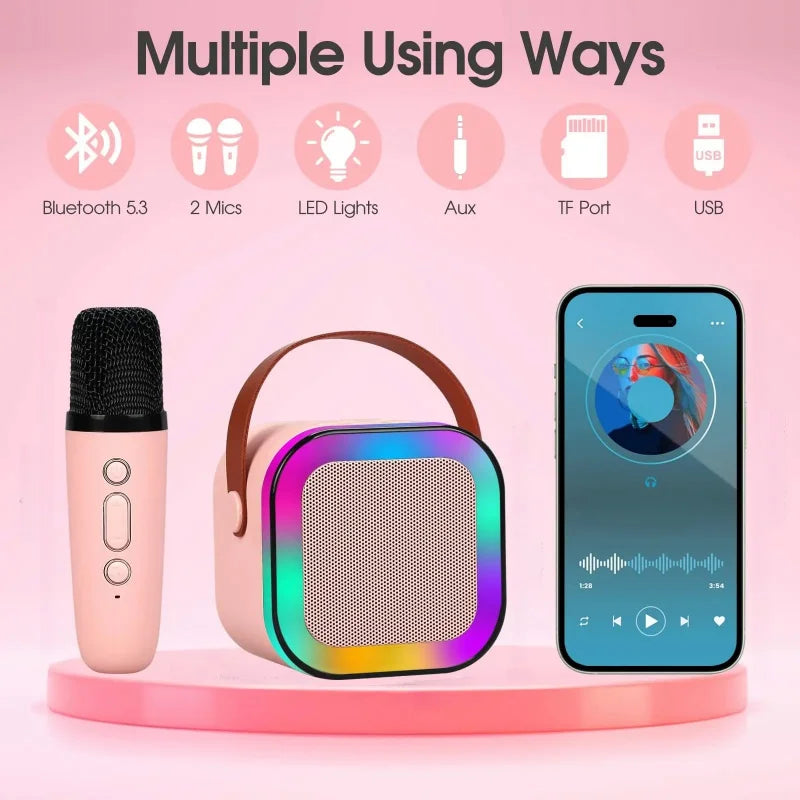 K12 Portable Karaoke Machine with Bluetooth, 5.3 PA System, Wireless Microphones, RGB Lights - Ideal for Home KTV and Kids' Gifts 