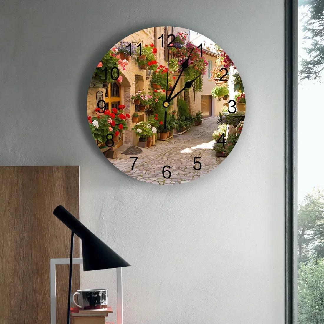 Town Street Flowers Clocks Wall Home Decoration Modern Kitchen Teen Room Bedroom Living Room Decor Wall Clock