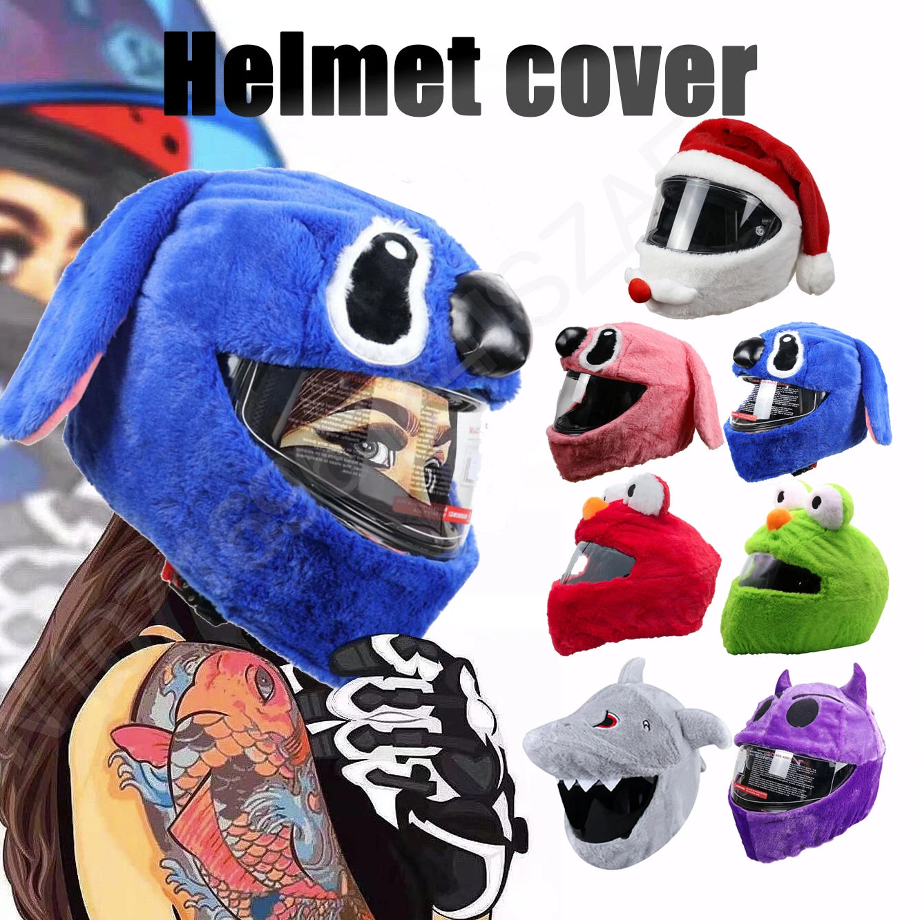 Christmas Motorcycle Helmet Cover Santa Claus Hat Full Face Funny Plush Moto Helmet Decoration Xmas Motorcycle Skiing Accessorie