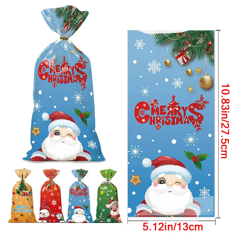 50pcs Santa Claus Snowman Mixed Candy Bags Plastic Gift Bag Merry Christmas 2024 Home Decor For Christmas New Year Party