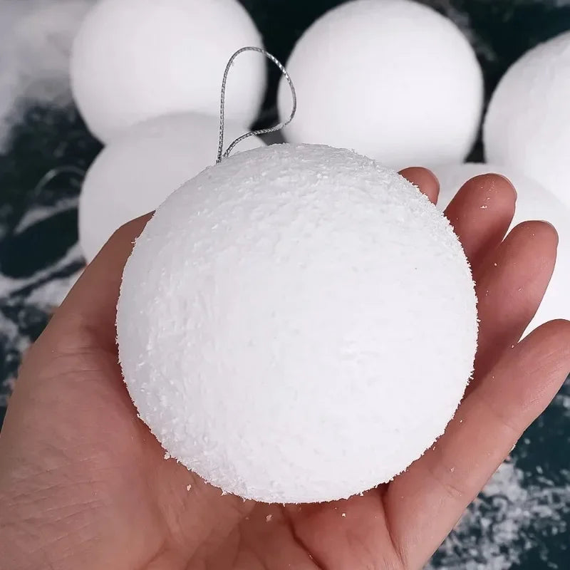 6/60PCS White Foam Snowballs Christmas Tree Hanging Pendant Artificial Fake Snow Ball Ornaments New Year Party Decoration Supply