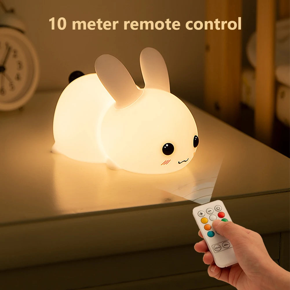 LED Silicone Rabbit Night Light - Touch Sensor Lamp, Cute Animal Light for Kids, Baby, Child, Bedroom Decor, Home Gift