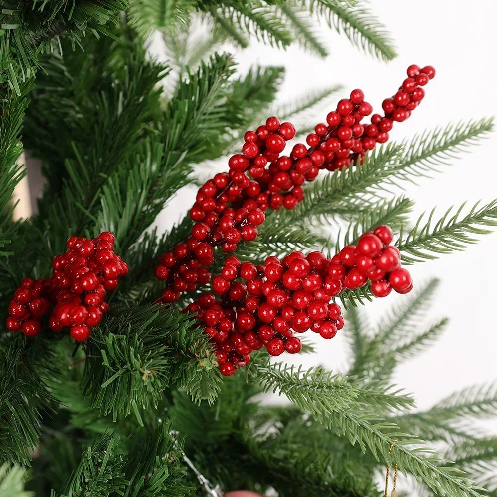 50-1Branch Christmas Artificial Berries Stem Red Holly Berry Fake Flowers Plant For Xmas Tree New Year Party Home Decor Ornament