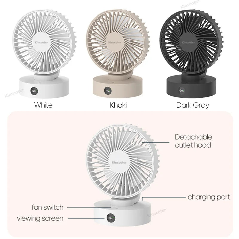Portable Mini Desktop Fan - Silent High Wind Power, Cordless Rechargeable, 5 Speed Cooler 