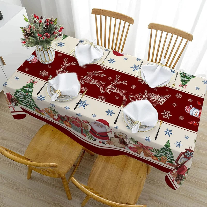 Christmas Tablecloth Snowman Pattern Rectangular Tablecloth Christmas Tablecloth Farmhouse Table Stain-resistant Decorations