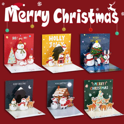 3D Pop UP Christmas Greeting Cards with Envelope Friend Family Blessing Postcard Birthday New Year Christmas Gifts Decoration 