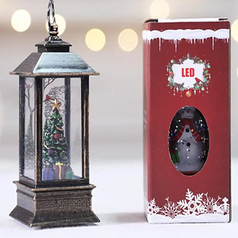 Christmas Candles Light Led Snow Globe Lantern Light Vintage Castle Santa Snowman Hanging Lantern Lamp New Year Party Decoration