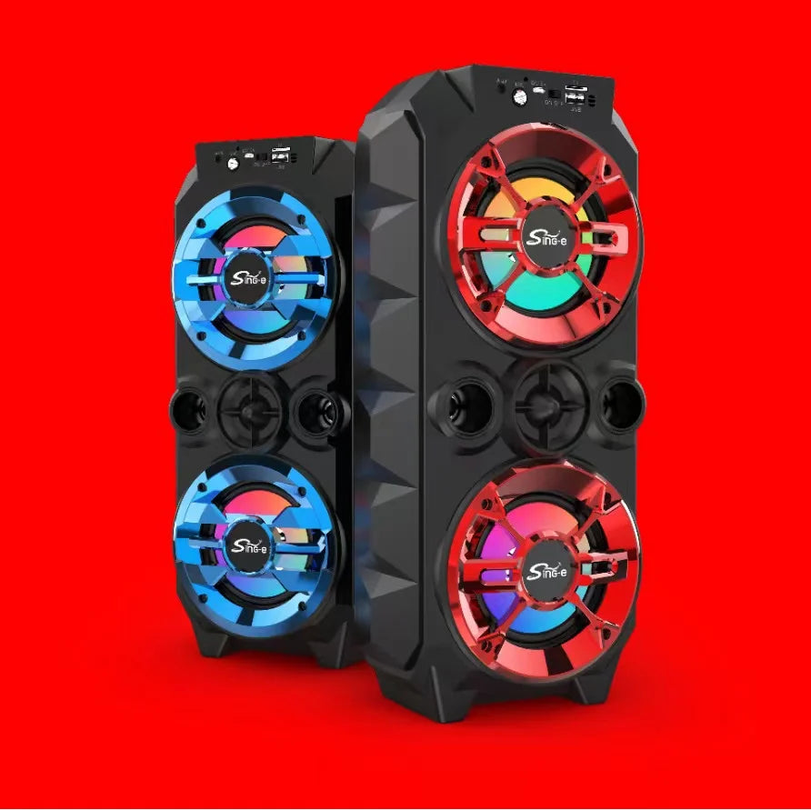 Outdoor Dual 4-Inch Boombox Bluetooth Speaker - Portable 360° Stereo Wireless Subwoofer for Square Dance & K Song