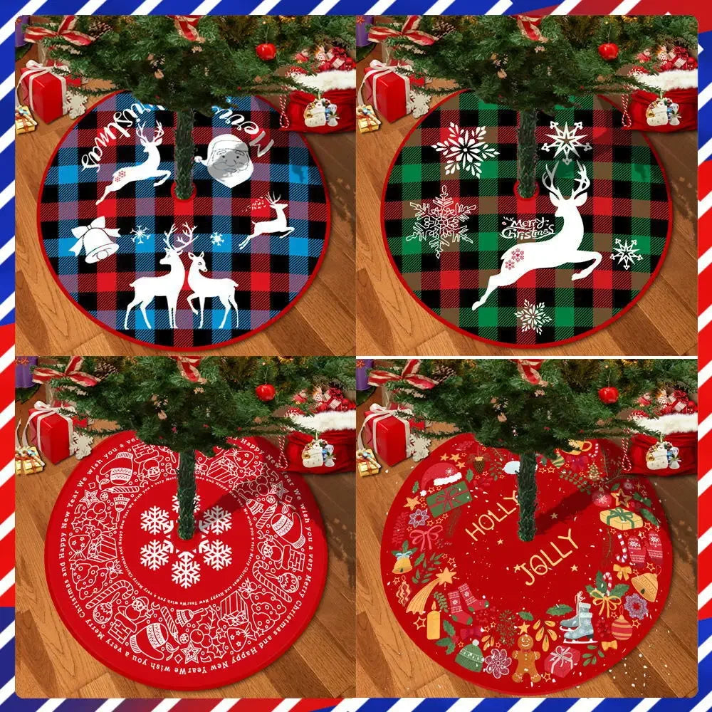 72/92/122Cm Christmas Tree Skirt Red Christmas Tree Foot Cover Santa Claus Snowflake Christmas Tree Carpet Base Mat Decorations 