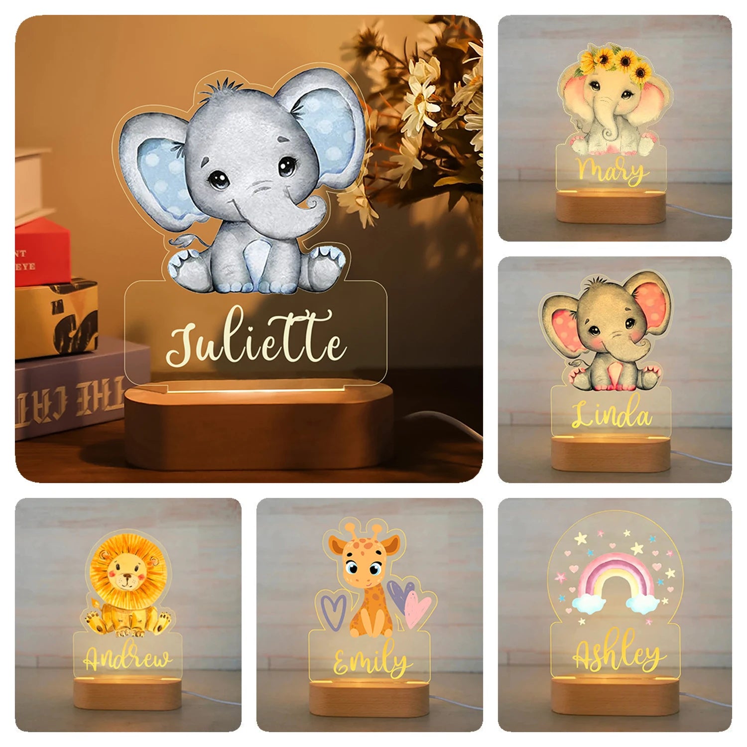 Personalized Children’s Animal Night Light - Custom Name Acrylic Lamp for Baby Kids Bedroom, Home Decoration & Birthday Gift