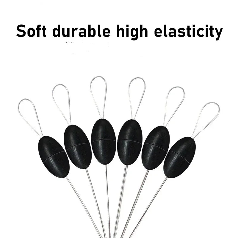 60pcs 10 Group Rubber Silicon Space Bean Sea Carp Fly Fishing Black Rubber Oval Stopper Fishing Float Fishing Bobber