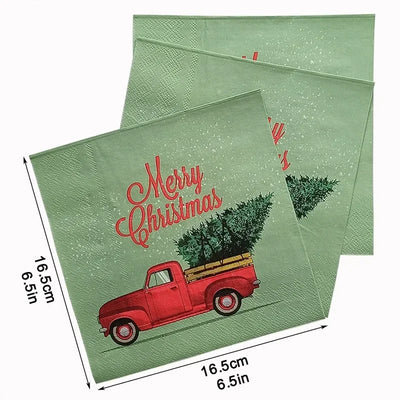 20pcs/Pac 33cm 2-Ply Green Printed Napkins Red Truck Christmas Collection Party Disposable Paper Placemats Butterfly Bart Paper 