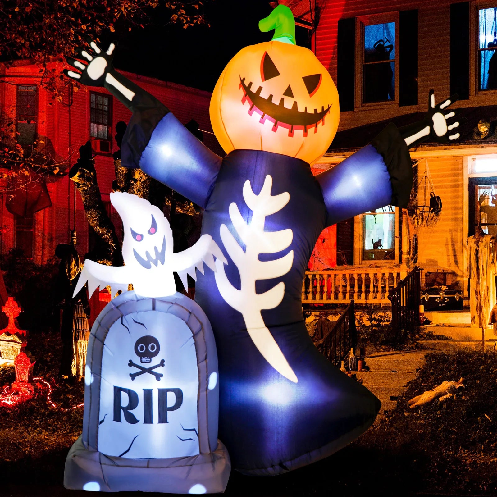 Halloween Inflatable Pumpkin Skeleton Tombstone Ghost Outdoor Haunted House Yard Scary Prop Party Holiday Decoration