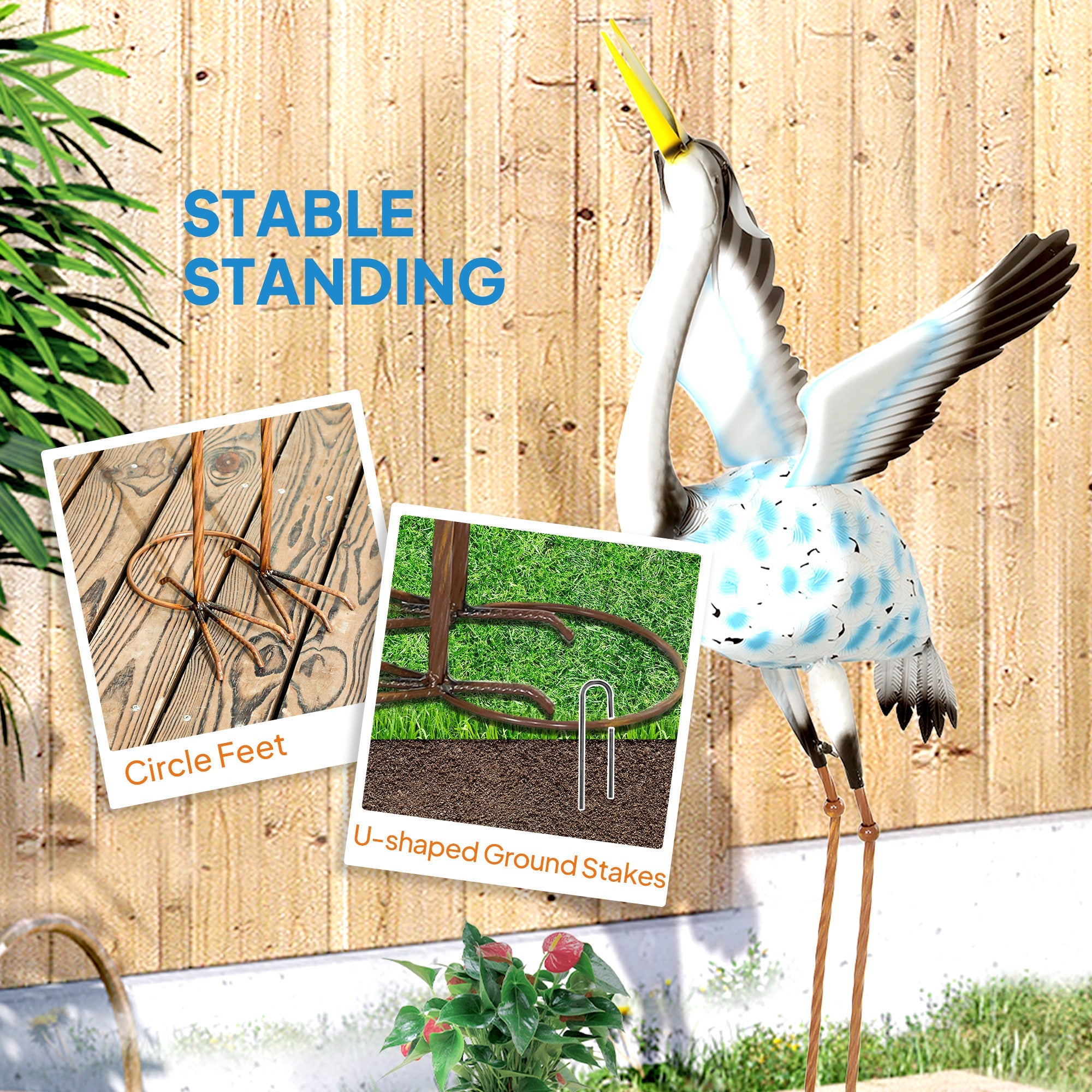 Outsunny Flying Crane Garden Statue, 42.5" Standing Lawn Ornament, Steel Garden Decor Bird Statue with Stakes for Lawn Patio Backyard Decoration, Mixed Colour 
