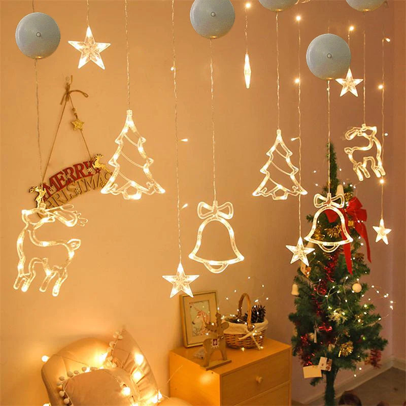 LED Christmas Lights String Santa Claus Snowman Window Suction Cup Lights Christmas Tree Holiday Decoration Colored Lights